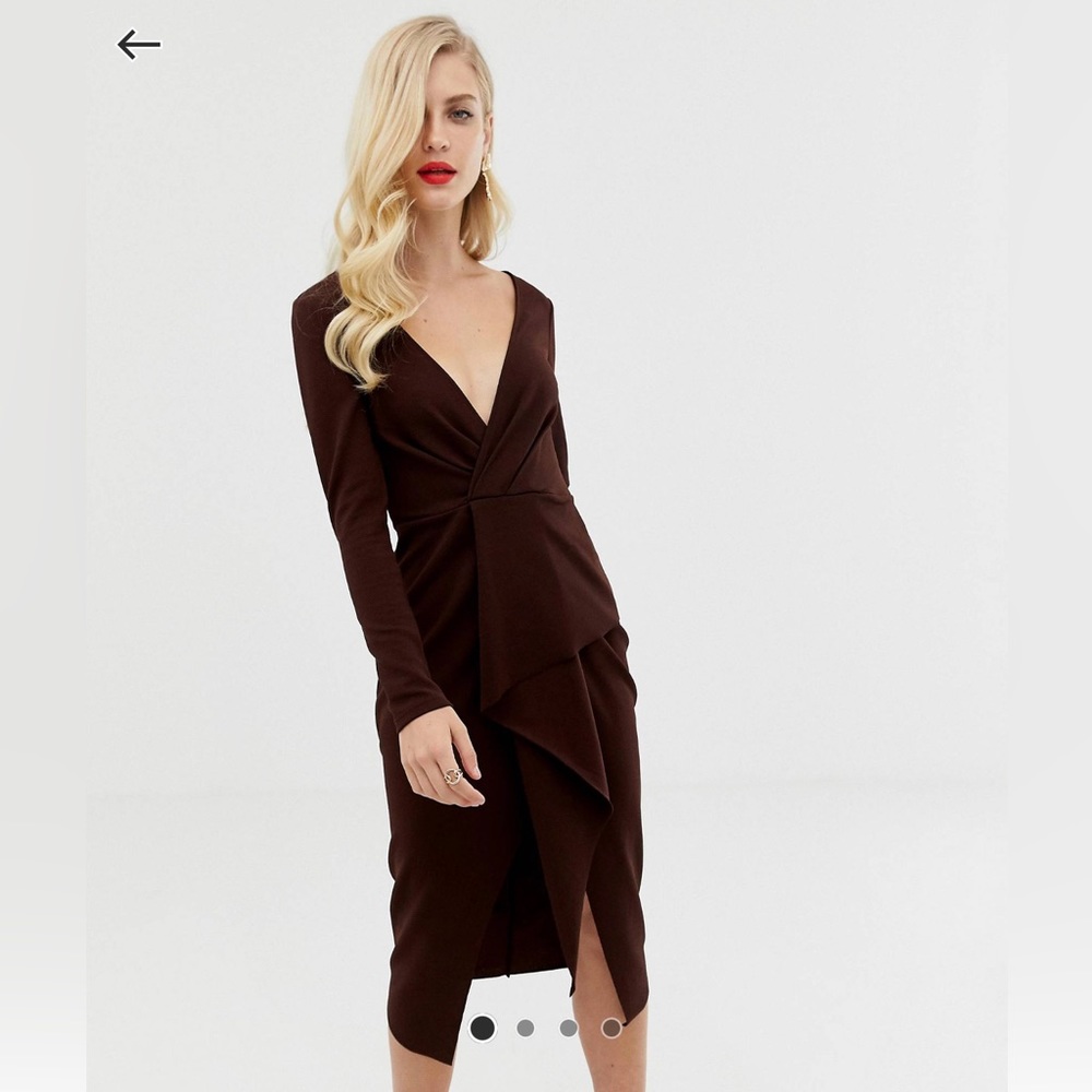 ASOS DESIGN long sleeve textured wrap midi dress